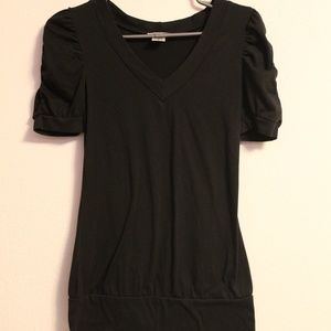 American Dream Black Vneck Rouched Sleeve Blouse